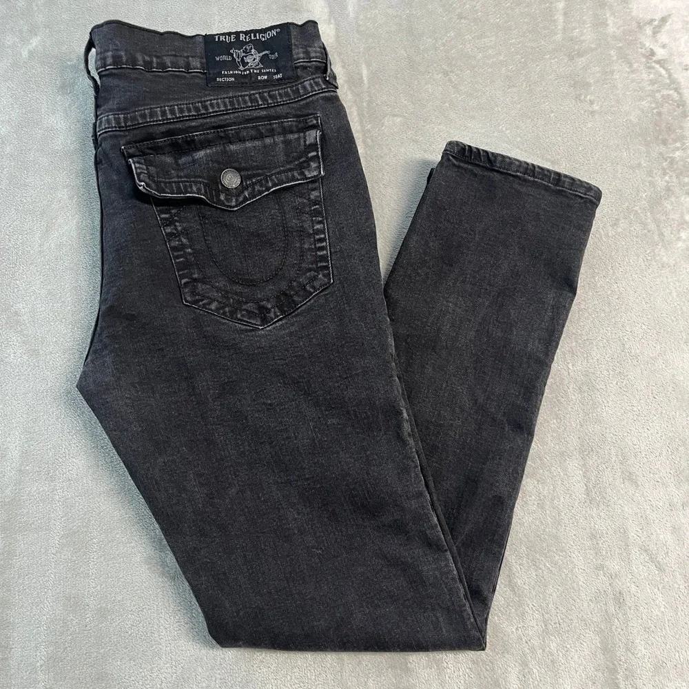 True Religion Rocco Relaxed Skinny Jeans Mens 40x32 Black Flap Pocket Denim